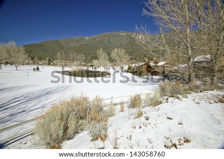 Snow on golf course in Pine Mountain Club, Kern County, Southern California