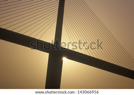Cable tower of the Tampa Sunshine Skyway Bridge at sunset, Tampa Bay, Florida