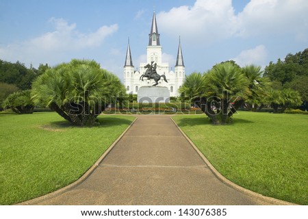 Andrew Jackson Statue & St. Louis Cathedral, Jackson Square in New Orleans, Louisiana