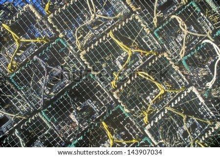 Abstract image of stacks of lobster traps on Mount Desert Island, ME