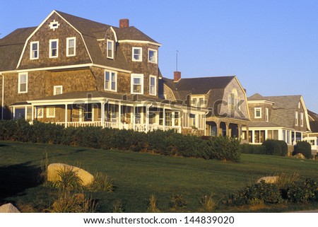 Ocean front house on Scenic route 1 at sunset, Misquamicut, RI