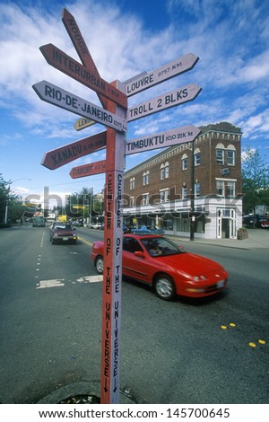Directional signs at Fremont, the Center of the Universe in Seattle, WA