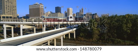 BUFFALO, NEW YORK - CIRCA 1998: Freeway stretching towards Buffalo, NY