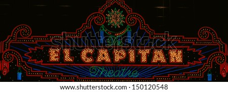 HOLLYWOOD - CIRCA 1998: El Capitan Theatre sign in Hollywood, California