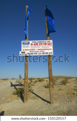 BARSTOW, CALIFORNIA - CIRCA 2004: 40 acres for sale sign in the desert of Southern California near Barstow California
