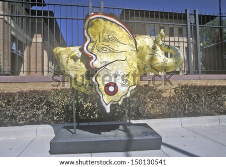 WASHINGTON DC - CIRCA 1990\'S: Elephant symbol of the Republican Party with butterfly wings on display in Washington DC, USA