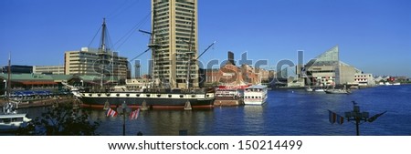 BALTIMORE, MARYLAND - CIRCA 1990\'S: USS Constitution in Inner Harbor, Baltimore, MD
