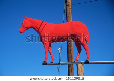 CALIFORNIA - CIRCA 1980\'s: Red horse sculpture, Route 395, CA