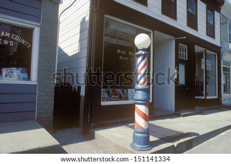 COLD SPRING, NEW YORK - CIRCA 1980\'s: A small-town barbershop, Cold Spring, NY
