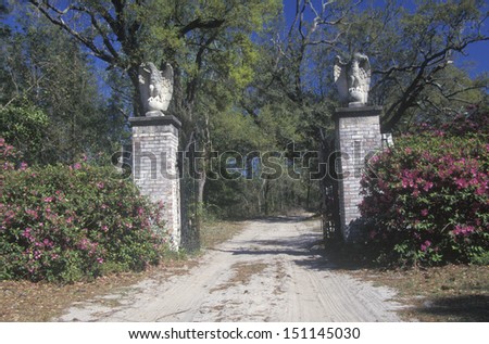 NORTH CAROLINA - CIRCA 1980\'s: Grand entrance to a plantation entrance, NC
