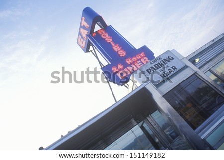GROTON, CONNECTICUT - CIRCA 1980\'s: Always open retro style diner, Groton, CT