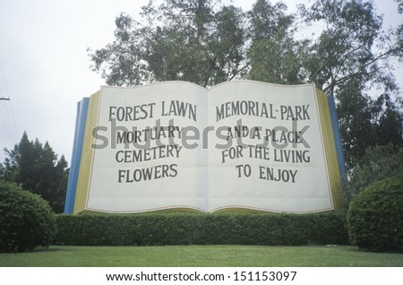 LOS ANGELES, CA. - CIRCA 1980\'s: Giant book at entrance of Forest Lawn Cemetery, Los Angeles, CA
