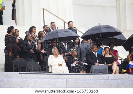 The Family of Martin Luther King are seated during the Let Freedom Ring ceremony at the Lincoln Memorial August 28, 2013 in Washington, DC, the 50th anniversary of Dr. Martin Luther King Jr.\'s speech