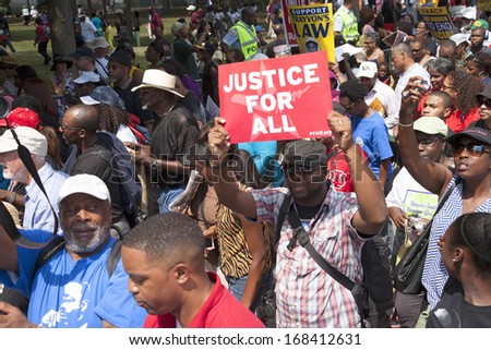 Civil Rights marchers at the rally for the 50th Anniversary of the march on Washington and Martin Luther King\'s I Have A Dream Speech, August 24, 2013, Lincoln Memorial, Washington, D.C.
