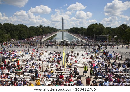 Civil Rights crowds at the march and rally for the 50th Anniversary of the march on Washington and Martin Luther King\'s I Have A Dream Speech, August 24, 2013, Lincoln Memorial, Washington, D.C.