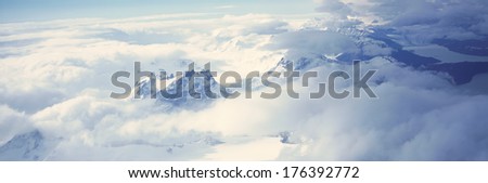 Panoramic aerial view at 3400 meters of glaciers and Andes Mountains, Patagonia, Argentina