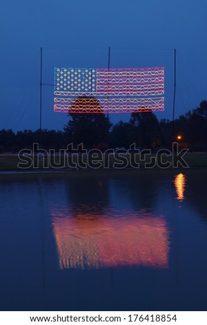Electric American Flag at Night in Plains Georgia, home of 39th President of the US, President Carter