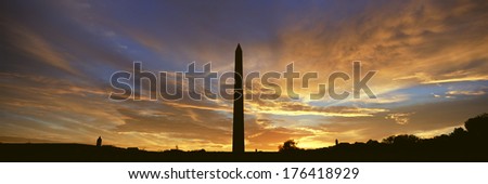 Washington National Monument at Sunrise in Washington D.C. in panoramic format