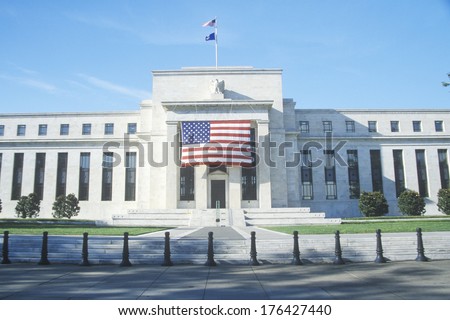 American Flag Hung On The Federal Reserve Bank, Washington, D.C.