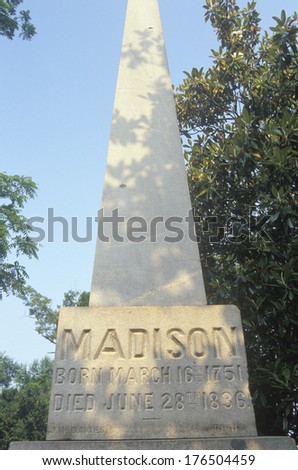 Grave marker of burial place for James and Dolly Madison, Montpelier, Virginia