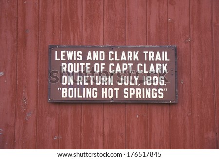 plaque commemorating Lewis and Clark trail in Boiling Hot Springs,MT