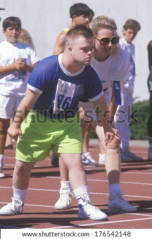 Close-Up Of Special Olympic Athlete At Start Line, Ucla, Ca