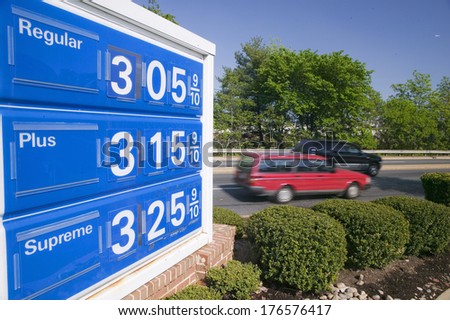Gas prices over $3.00 per gallon at gas station depict energy crises in nation\'s capital, Washington D.C.