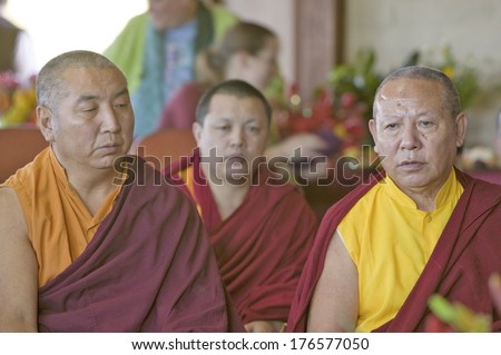 Tibetan Monks seated for Amitabha Empowerment Buddhist Ceremony at Meditation Mount in Ojai, CA