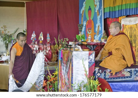 HH Penor Rinpoche with Umzeh (using incense to purify) during Amitabha Empowerment at Meditation Mount in Ojai, CA