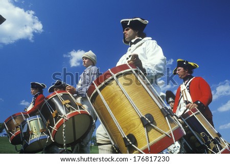 Historical Reenactment, Daniel Boone Homestead, Brigade of American Revolution, Continental Army Infantry, Fife and Drum