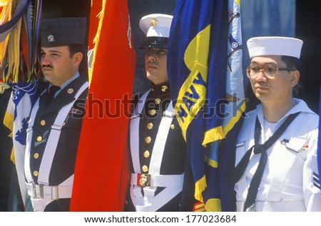 Soldiers and Sailor Holding Flags, United States Army Parade, Chicago, Illinois