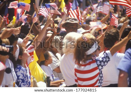 Spectators Waving American Flags, Ticker Tape Parade, New York City, New York