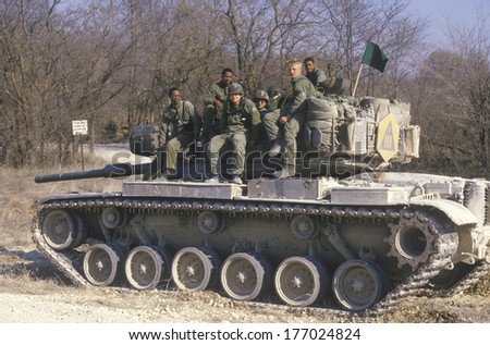 Soldiers From the United States Army Tank Corps Sitting on Tank, Kansas