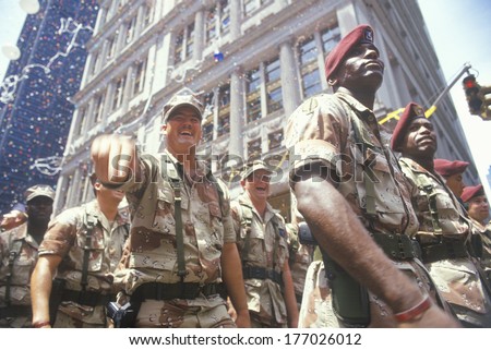Soldiers Marching in Ticker Tape Parade, New York City, New York