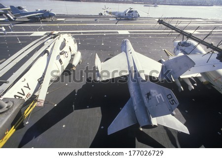 Military Fighter aircraft aboard the USS Forrestal Aircraft Carrier, New Orleans, Louisiana