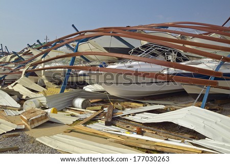 Collapsed boat storage facility from Hurricane Ivan storm in Pensacola Florida