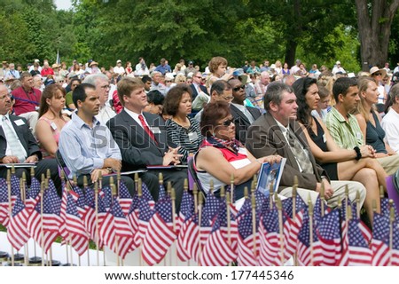 New American citizens at Independence Day Naturalization Ceremony on July 4, 2005 at Thomas Jefferson\'s home, Monticello, Charlottesville, Virginia.