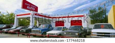 Trucks in used car lot, Roswell, New Mexico