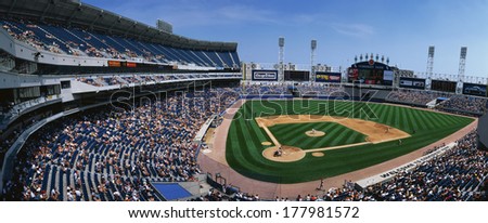 This is the new Comiskey Park Stadium. Playing are the White Sox vs the Texas Rangers. The attendance at this game was 26,141.
