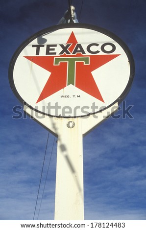 Texaco Oil deserted gas station sign