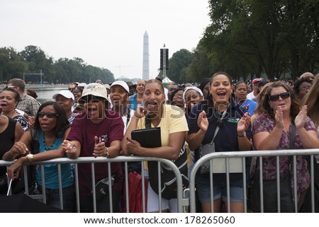 Audience at the Let Freedom Ring ceremony at the Lincoln Memorial August 28, 2013 in Washington, DC, commemorating the 50th anniversary of Dr. Martin Luther King speech.