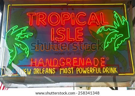 Tropical Isle neon sign in French Quarter of New Orleans, Louisiana