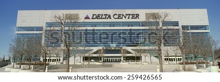 Panoramic of Delta Center building, Salt Lake City, UT