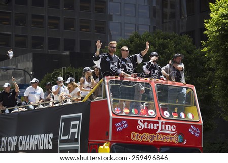 Marian Gaborik, Mike Richards and Jeff Carter at LA Kings 2014 Stanley Cup Victory Parade, Los Angeles, California, USA, 06.16.2014