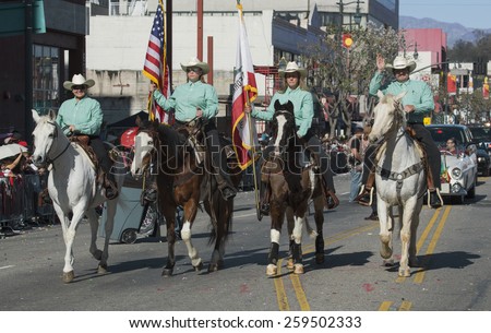 Cowboys and girls, 115th Golden Dragon Parade, Chinese New Year, 2014, Year of the Horse, Los Angeles, California, USA, 02.01.2014