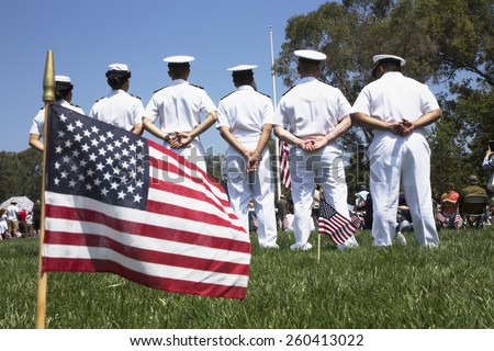 US Navy standing at ease at Los Angeles National Cemetery Annual Memorial Event, May 26, 2014, California, USA, 05.26.2014