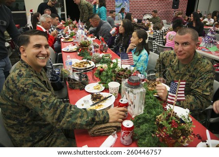 Christmas dinner for US Soldiers at Wounded Warrior Center, Camp Pendleton, North of San Diego, California, USA, 12.11.2013