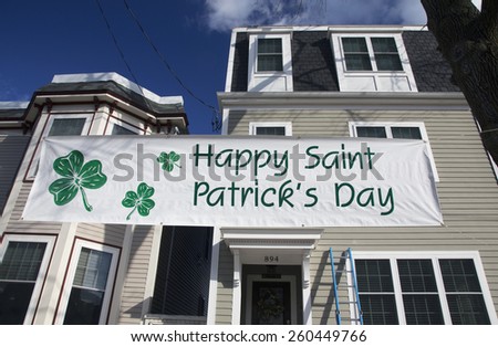 Happy St. Patrick\'s Day sign, St. Patrick\'s Day Parade, 2014, South Boston, Massachusetts, USA, 03.16.2014