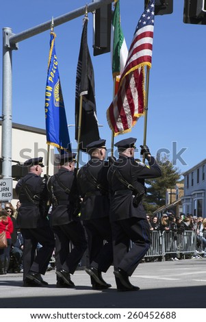 Boston Police Honor guard, St. Patrick\'s Day Parade, 2014, South Boston, Massachusetts, USA, 03.16.2014