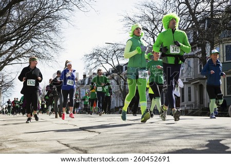 Joggers, South Boston, St. Patrick's Day Road Race, South Boston, Massachusetts, USA, 03.16.2014
